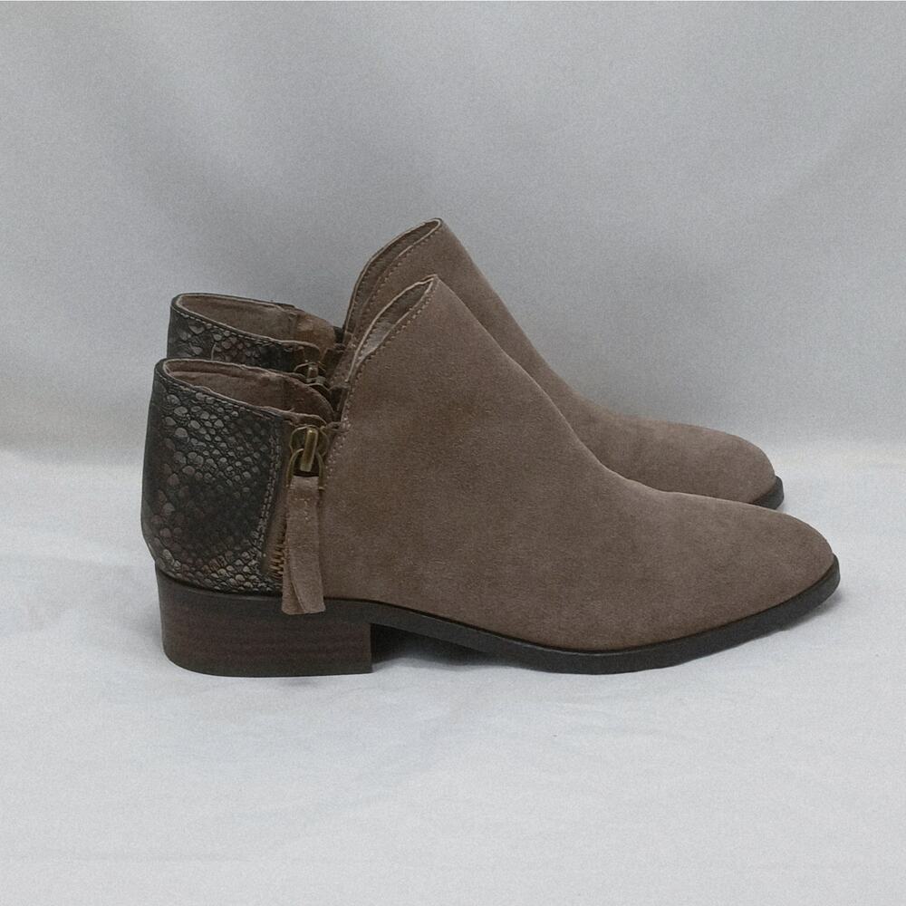 Volatile Womens Ankle Boots Size 9 Taupe Suede Snakeskin Western Low Heel Shoes